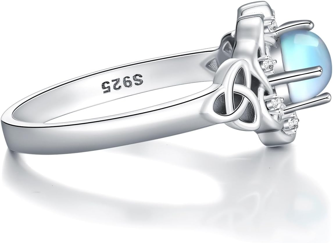 925 Sterling Silver Moonstone Moissanite Fashion Engagement Ring Jewelry for Women