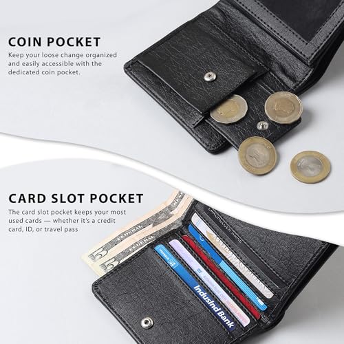 Image of VEMILIO Mens Wallet Belt Combo | Vegan Leather Bi-Fold Wallet with Coin Pocket & Reversible Belt | Gift Combo Set for Men & Boys (Black)
