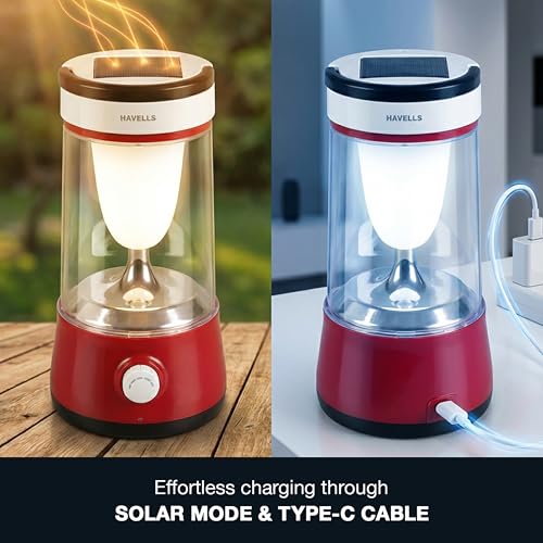 Image of Havells LUMINEX Solar 6W | Solar Lantern | 360 evenly Light Distribution | 2200 mAh Lithium-Ion Rechargeable Battery | Usage up to 4 Hours in Full Brightness Mode | Easy to Carry with Sturdy Handle