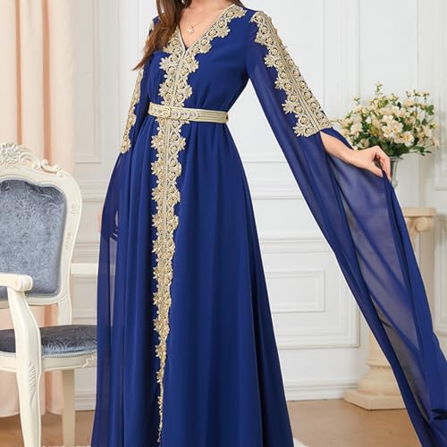 Image of IDOPIP Embroidery Abayas for Women Muslim Moroccan Floral Maxi Kaftan Dress Arabic Islamic Dubai Robe Ramadan Prayer Clothes