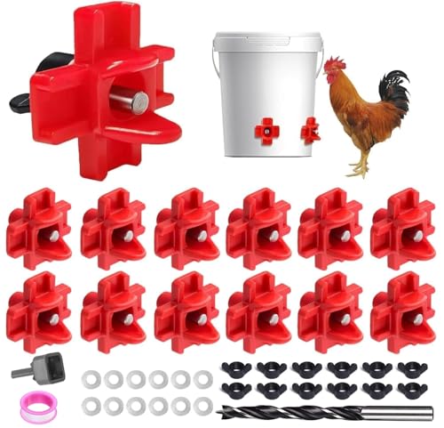 12 Pcs Horizontal Chicken Waterer Nipples with Drill Bits Leakproof Poultry Watering System for Chicken Coop Durable ABS Plastic & Stainless Steel Water Saving Design for Outdoor Use