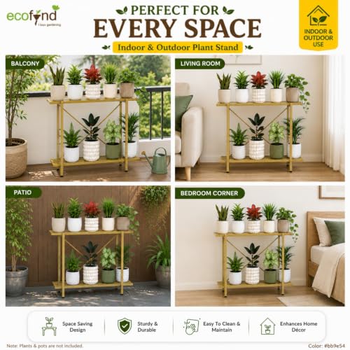 Image of ecofynd Adam Plant Stands for Outdoor Balcony, Flower Pot Stand for Indoor Plants, Large Metal Planter Stand for Living Room, home decor, Indoor & Outdoor plants, 2 Tier (35 Inch, PS029-GO)