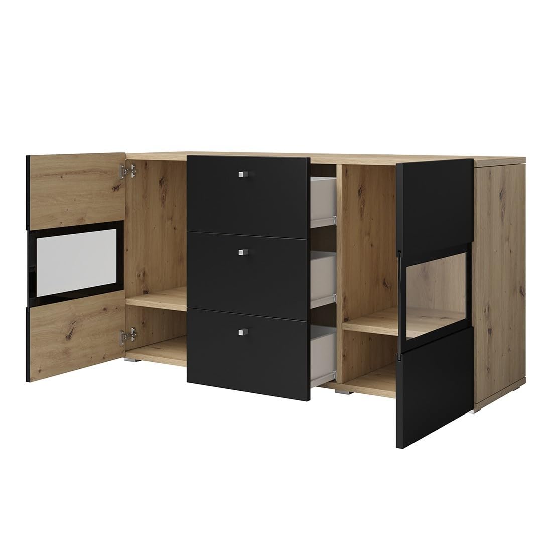 Ensemble Salon Complet Ramos – Chêne et Noir – 7 Meubles avec LED Multicolore intégrée
