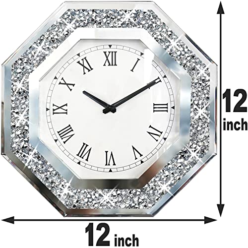 Xihacty SILVER Wall Clock, Octagon Mirror Glass Clock thumb #6