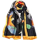 NaSoPerfect Silk Feeling Scarf Large Headscarf Fashion Parrot Pattern Hair Wraps Soft Neck Scarves f