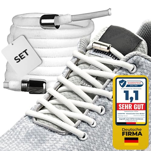 LaceHype - Premium Schnürsenkel ohne binden, elastischeSchuhbänder mit Metallkapseln, 1 oder 2 Paar - CP2 - mit Kapseln für Sneaker, Laufschuhe, Sporschuhe (Weiß, 1P)