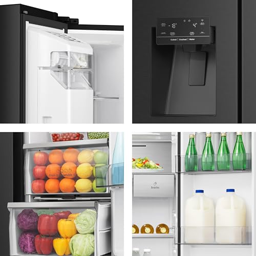 Hisense RS818N4TFE Side-by-Side Kühl-Gefrierkombination /179 cm/Inverter Kompressor/Total NoFrost/Multi Air Flow/Wasserspender mit Wassertank/Kühlteil 417 l/Gefrierteil 215 l/schwarz