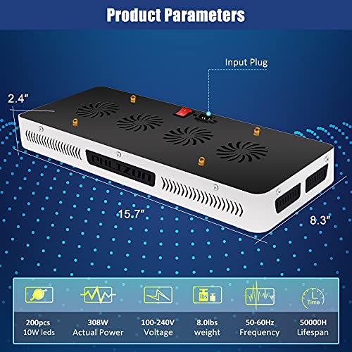Phlizon Newest 2000W High Power Series Plant LED Grow Light,with Thermometer Humidity Monitor,with Adjustable Rope,Double Chips Full Spectrum Grow Lamp for Indoor Plant