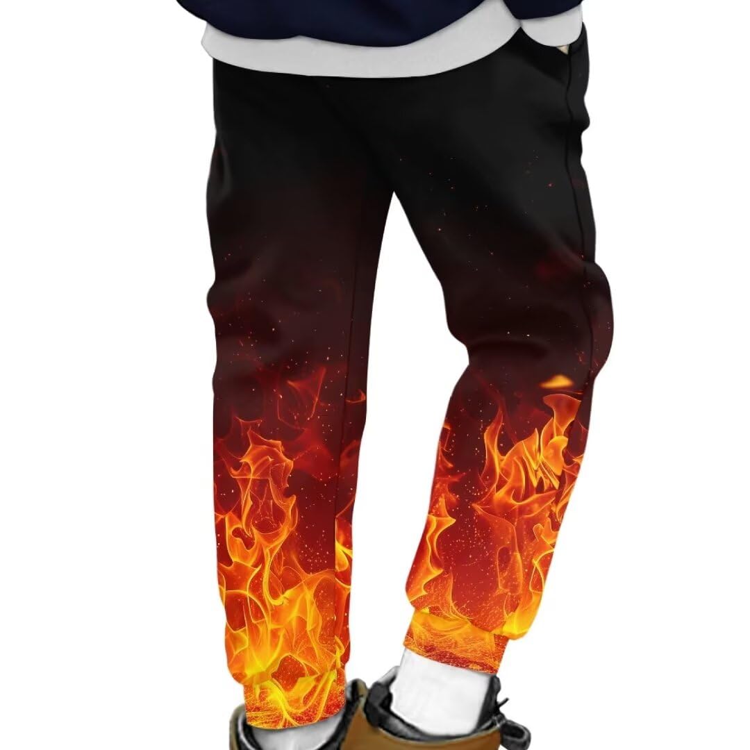 ORGYPET Fire Boys Lightweight Joggers 10-11 Size Stylish Active Pants for Cycling Washable Hiking Pants for Teen Boys Long Pants for Music Festivals Casual Pants for Running Gift for Birthday