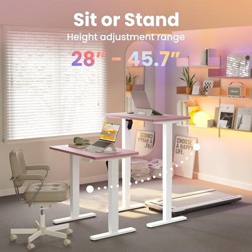 Image of HUANUO 32 inch Small Electric Standing Desk Adjustable Height, 4 Memory Height Settings, Sit Stand Up Desk for Home Office & Computer Workstation, Pink
