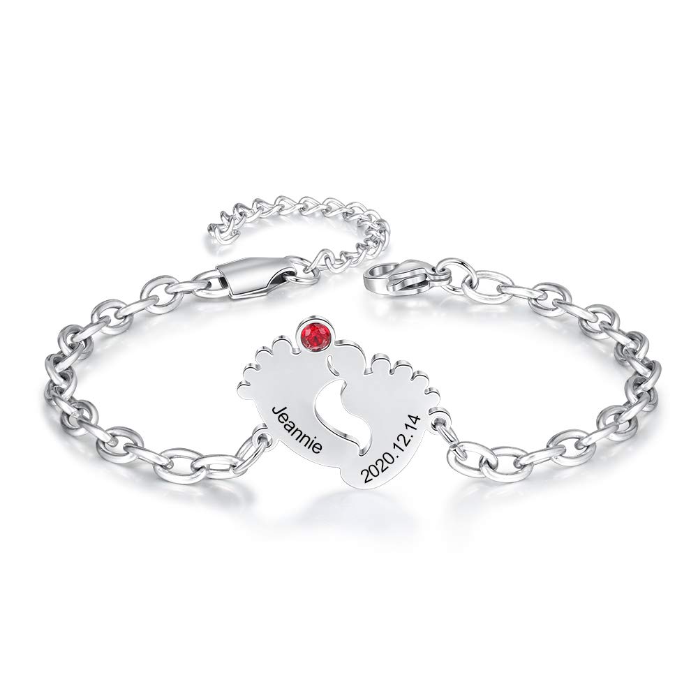 Jewel Pulsera Pie de Bebé Personalizada con Grabados Nombres Pulseras Ajustables para Mujer Madre Hija Regalo para Cumpleaños del Día de la Madre