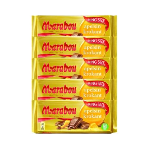 Marabou apelsin krokant Schokolade 5 x 250 g - zartschmelzende Milchschokolade mit knuspriger Orange - einzigartig leckere schwedische Süßigkeit - Orange Cover