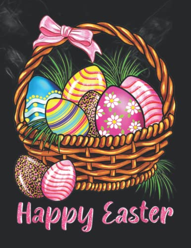 Notebook SketchBook: Happy Easter Cute Leopard Floral Egg Basket Christian 140 Pages - 8.5x 11 inches