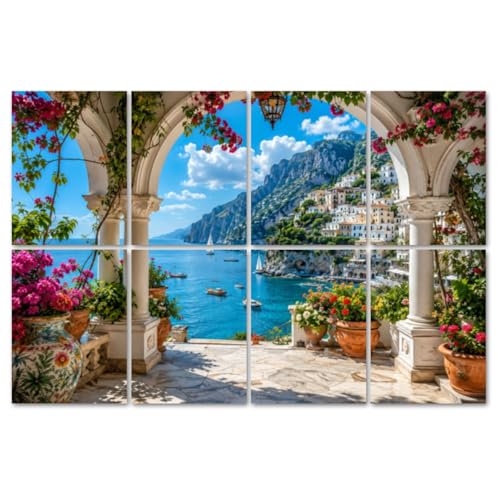 8 Pack Paneles Acústicos Decorativos Absorbentes de Sonido con Diseño Mediterráneo y Adhesivo para Estudios y Oficinas 48"x32"