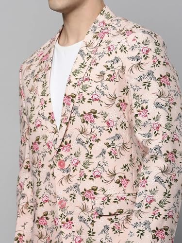 Image of SHOWOFFFF Men Printed Front-Open Casual Blazer | Notched Lapel Full Sleeves Cotton Blazer for Mens | Slim Fit Regular Length Blazer for Men's