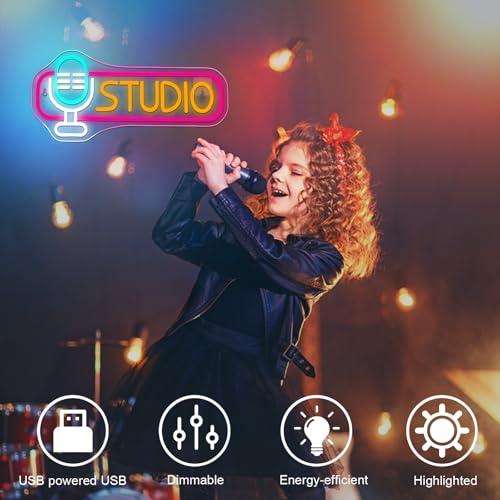 Image of Studio Neon Sign for Wall Decor Battery or USB Powered on Air LED Light Sign Recording Light Sign for Live Room Game Room Broadcasting Room Music Studio Bedroom