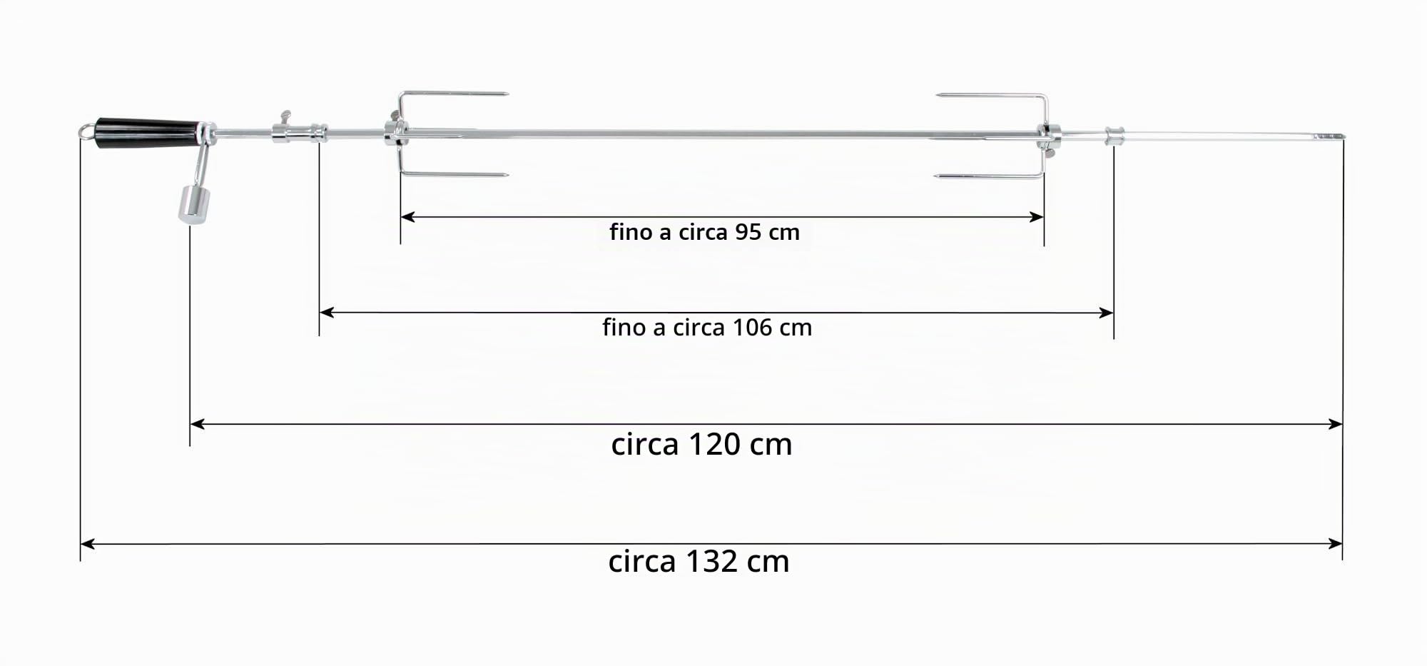 BBQ-TORO Set per spiedini, 120 cm, Incluso Motore in Acciaio Inox, 220V - 240V, Incluso 2 Ganci per Carne, spiedo in Metallo Cromato, Set spiedo, girarrosto Elettrico