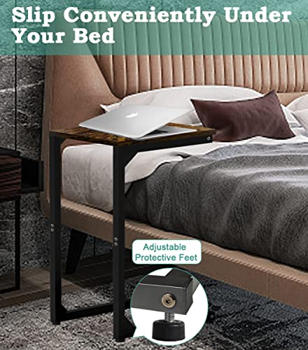 Artigarden C Shaped End Table, Side Tables Couch Tv Tray Table, Small Snack Table Sofa Table With Metal Frame For Living Room, Bedroom, Bedside For Small Spaces, Rustic Brown Black #TOP3