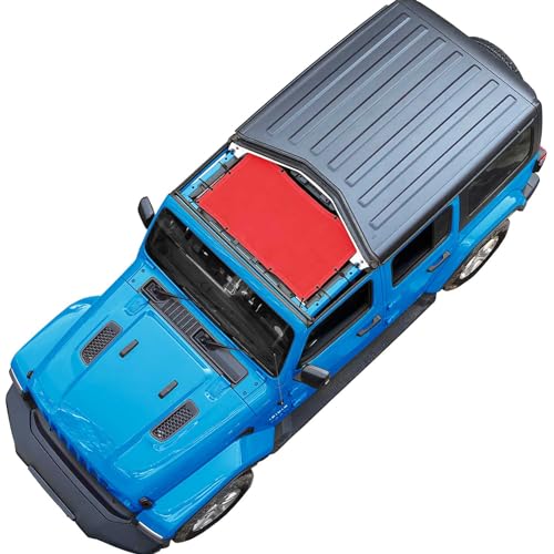 Coverspec JT JL Top Sun Shade Roof Compatible with Jeep Wrangler and Gladiator 2 or 4 Door 2018 to 2023 Sunshade Sunroof Blocks UV Wind Noise Cherry Red Mesh for Front