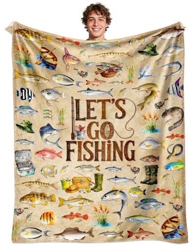 Fish Blanket Gifts for Men Boys Soft Flannel Fishing Throw Blanket Funny Fish Lover Gift Merch Stuff for Fisherman 50X40
