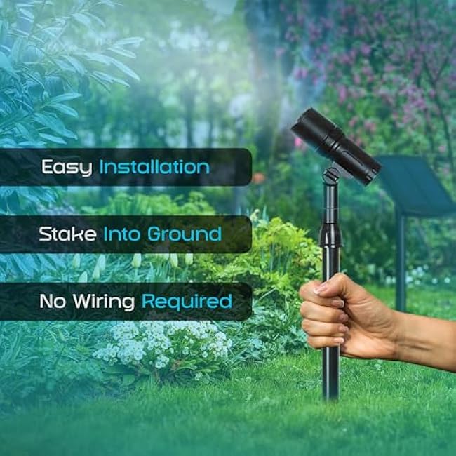 Solar Powered Spotlight, 2 Pack, 50 Lumens, Adjustable Height - Easy to Install, Waterproof LED Solar Outdoor Spot Lights for Yard, Garden, Patio, Tree, Landscape - Includes 15 Panel