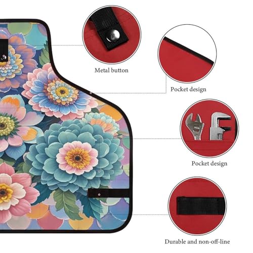 Delantal de trabajo con diseño de escamas y flores, ajustable miniatura 3