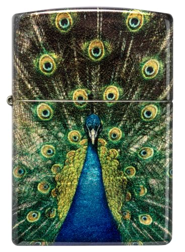 Zippo Sturmfeuerzeug - Peacock, 540° Tumbled Brass, Fusion - Nachfüllbar - Wiederverwendbar - Windfestes Design - Geschenkbox - Made in USA