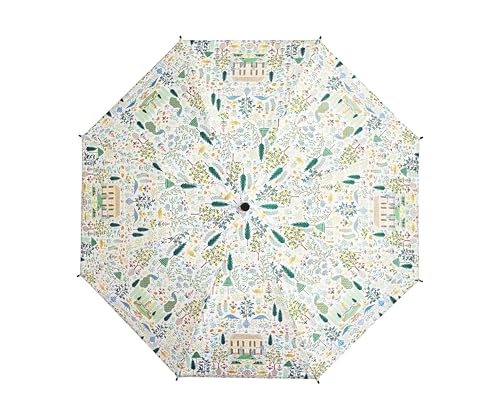 RIFLE PAPER CO. Camont Umbrella, Matching Storage Sleeve, Portable 11.125\" Fold Up Size, Auto Open and Close, Wooden Handle, 43\" Open Diameter, Printed in Full Color