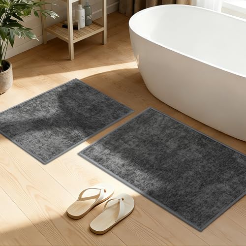 YIHOUSE Dark Gray Bathroom Rugs Sets 2 Piece, Ultra Thin