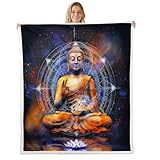 Feelyou Buddha Statue Plush Blanket Buddha Print Fleece Throw Blanket Asian Culture Theme Sherpa Blanket Exotic Style Decor for Sofa Bed Couch,King 87x95 Inch