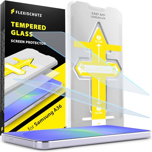 FlexiSchutz for Samsung Galaxy A37 5G / A36 5G Screen Protector with Installation Tool Tempered Glass for Samsung A36 5g Screen Protector HD Clarity Buble Free Anti Scratch [2 Pack]