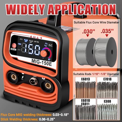 GNI Flux Core MIG Welder/Stick Welder/Lift TIG 3 IN 1 Welding Machine, Synergy 150A MIG Welder 110V, IGBT Inverter Welder Machine with Large LED Display, MINI Portable Gasless MIG Welder - Image 5