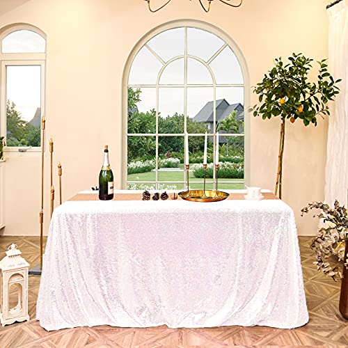 FYLEDAEE Iridescent White Sequin Tablecloth Rectangular 60X102 inch Glitter Shimmer Tablecloth for Wedding Baby Shower Birthday Party Dinners Sparkly Tablecloth