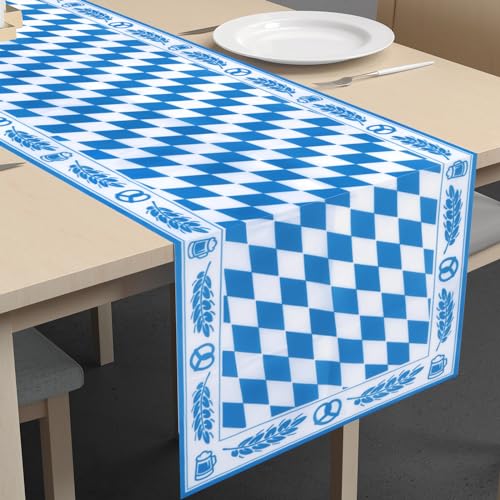 WEDNOK Oktoberfest Tischläufer 183x35cm Bayrische Tischband Blau Weiß Bayern Tischdecke Wiesn Tisch Deko Oktoberfest Partysdeko für Bierzelten Biergarten München Bier Festival