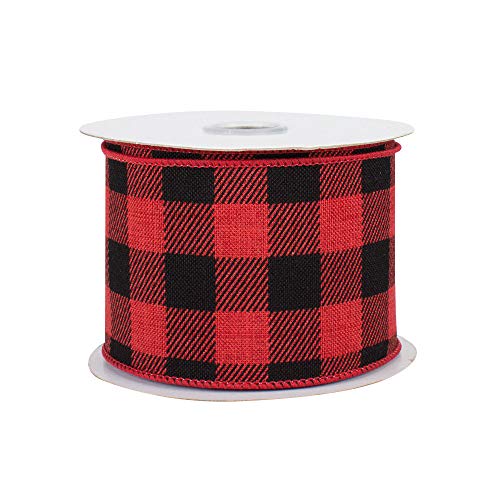 Image of Red Black Buffalo Plaid Wired Ribbon - 2 1 /2 inch x 10 Yards, Wreath Decor, Christmas Tree Wrapping, Gifts, Giftwrap, Farmhouse Decoration, Decorative Bows
