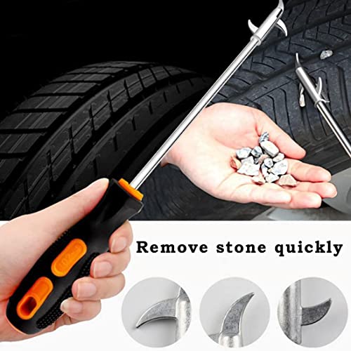 Image of 403 /Stainlees Steel Tyre Stone Remover Tool, Multipurpose Car Hook, Tire Cleaning, Tyre Stone Picker for Motor Bike Truck Car Wheel Cleaing Hook with Solid Rubber Handle (Built-in Screwdriver)