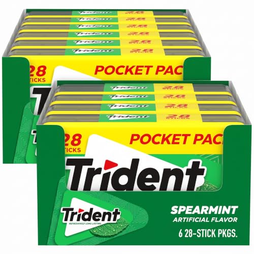 Trident Spearmint Sugar-Free Chewing Gum, 28 Count (Pack of 12)