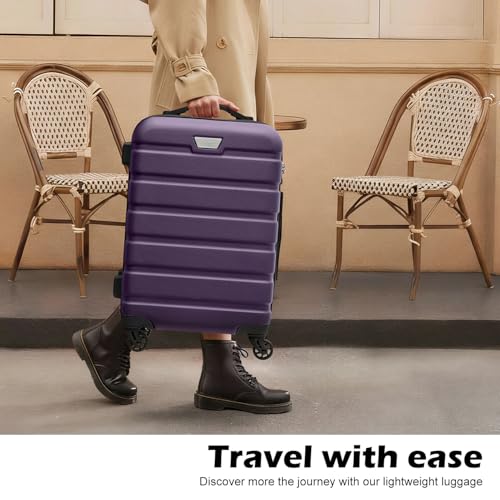 Image of Coolife 3 Piece Luggage Set Hardshell Suitcases with TSA Lock,Purple | 360 Spinner Wheels;YKK Zippers;Space-Saving Nested Design;Ergonomic Telescoping Handle