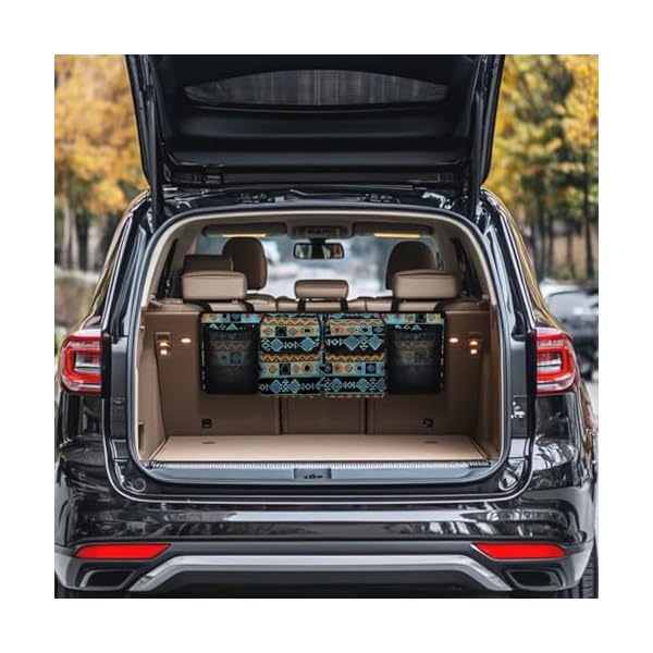 Blue Tribal Car Trunk Organizer Hanging Cargo Storage Bag for SUV Van Car Waterproof 4 Pocket Backseat Storage Solution Easy Install Versatile Ideal Christmas Gift for Drivers - Image 3