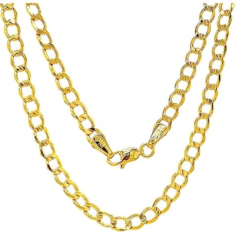 JEWELHEART 14K Gold Cuban Link Chain Men - 3.7mm Diamond Cut Open Link Thick Cuban Curb Chain - Yellow Real Gold Chain Necklace For Women with Lobster Clasp 22" Cover
