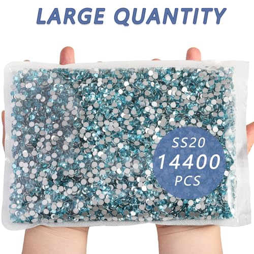 Image of Beadsland Flatback Rhinestones Bulk,14400pcs Red Rhinestones for Nails Crafts Clothes DIY Decoration, Aquamarine, SS20, 4.6-4.8mm | Flatback Glass Gems for Nails Crafts Clothes DIY Decoration, Glue Fix, 4.6-4.8mm