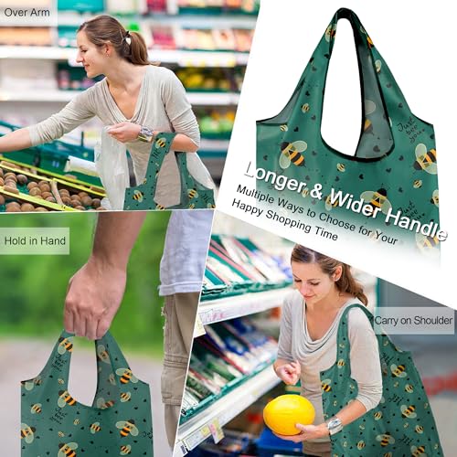 Image of BeeGreen Rolled Up Grocery Bags Reusable Shopping Bags Foldable for Groceries