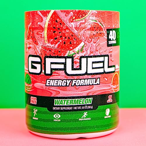 Image of G Fuel Watermelon Energy Drink Powder, Pre Workout Caffeine Mix for Gaming, Sugar Free Focus Amino, Vitamin + Antioxidants, 9.9oz (Watermelon, 40 Servings)