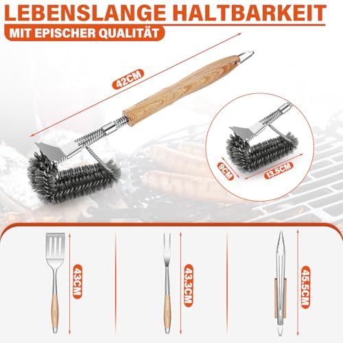 TIVOLI Grillbesteck Set 4-teilig aus Edelstahl mit Holzgriffen – Ansicht 3