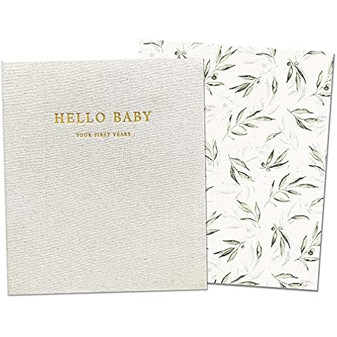 Peachly Unisex Baby Memory Book | Minimalist Baby First Year Keepsake for Milestones | Baby Books First Year Memory Book | Simple Baby Scrapbook for Boy Girl Milestones | Natural Linen - Olive Cover