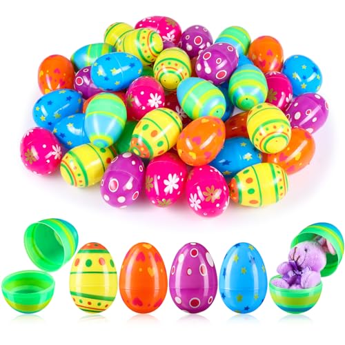 RoundFunny 72 Pcs 3'' Fillable Easter Eggs Empty Plastic Easter Eggs Bright Easter Basket Stuffers Easter Hunt Game Party Favor Boys Girls Classroom Toys Stuffers