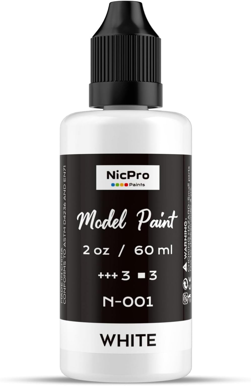 Nicpro White Large Model Paint(2oz, 60ml), Ready to Use Modeling Acrylic Paints, Brush & Airbrush Compatible, Non-Toxic Miniature Paint for Beginners & Professionals on Models, Scale Figures, Crafts