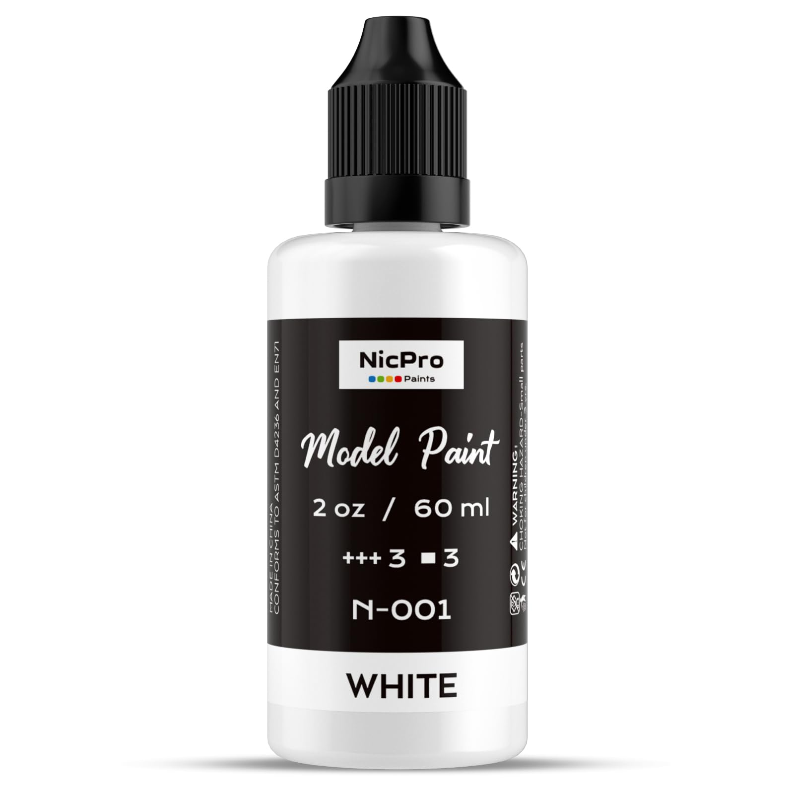 Nicpro White Large Model Paint(2oz, 60ml), Ready to Use Modeling Acrylic Paints, Brush & Airbrush Compatible, Non-Toxic Miniature Paint for Beginners & Professionals on Models, Scale Figures, Crafts