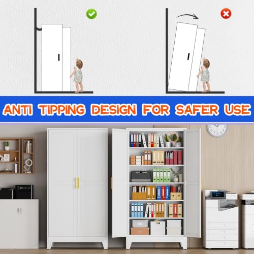 Image of GAIOUS 79 inch Tall New Update Kitchen Pantry Cabinet, Metal Storage Cabinet | with 2 Doors and 5 Adjustable Shelves, Steel Cupboard for Kitchen Dining Bathroom Bedroom, White, Freestanding, Wider Deeper