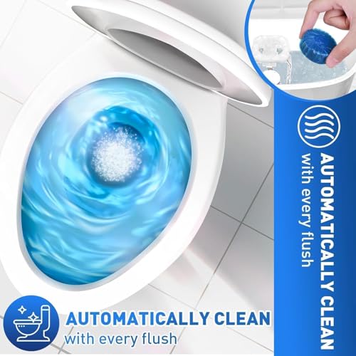 Image of Pack of 10 Automatic Flush Toilet Bowl Cleaner Tablets, Bathroom Toilet Tank Cleaner, Powerful Cleaning Ball Toilet Blue Deep Clean Bubbles, Mild Lemon Scent (10 Tablets)